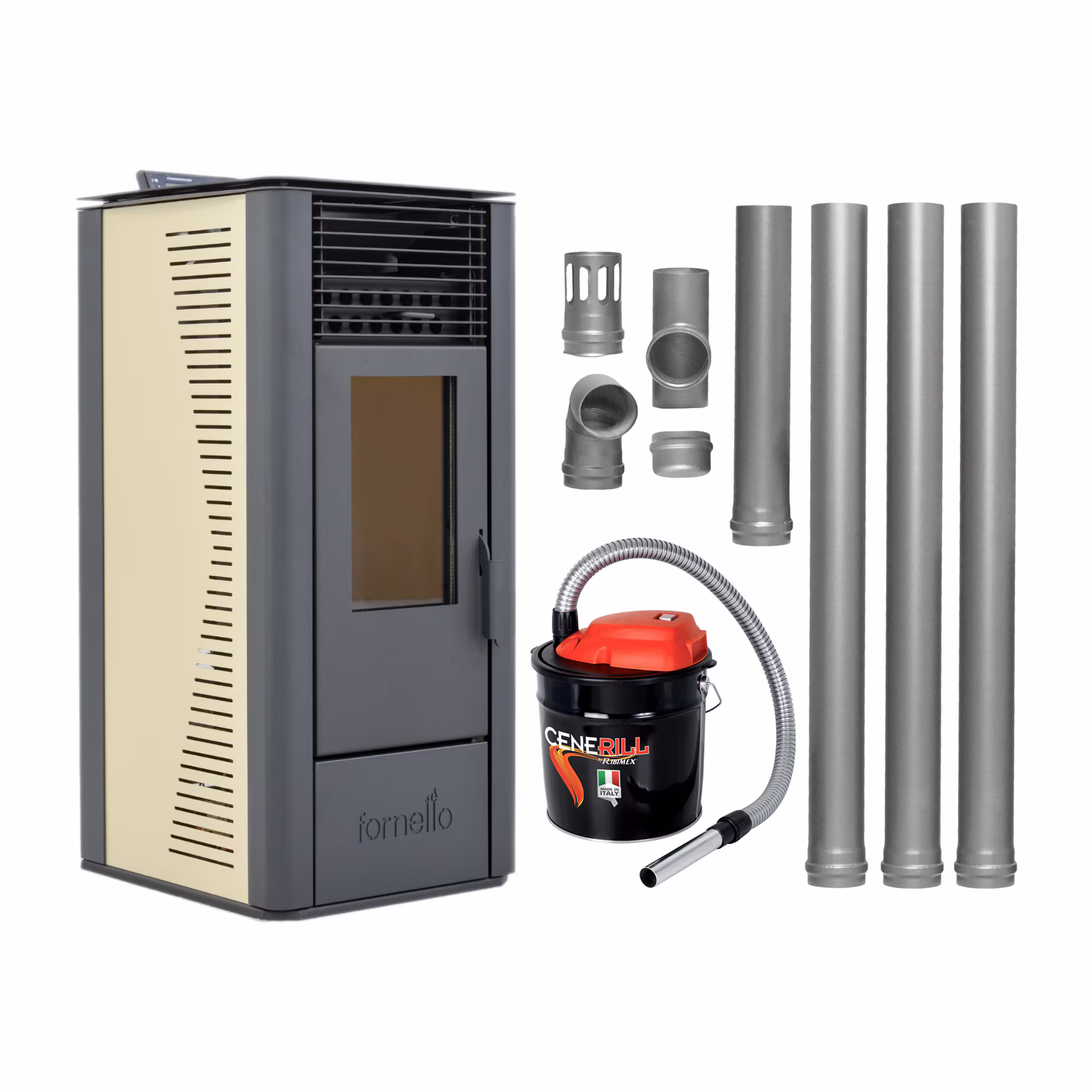 Pachet Semineu soba pe peleti cu tiraj fortat Fornello Sophia Premium 11 kw