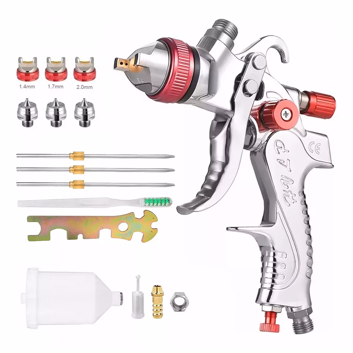 Set pistol de vopsit universal HVLP Goxawee cu 3 duze 1.4, 1.7, 2.0 mm, 600ml